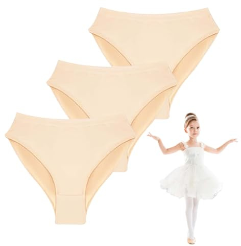 Azushwer Dance Knickers Girls, 3 Pack Girls Knickers for Dance Nude Pants High Cut Cotton Dancing Knicker for Beginner Ballet Brief Pants Kids Ballet Underwear