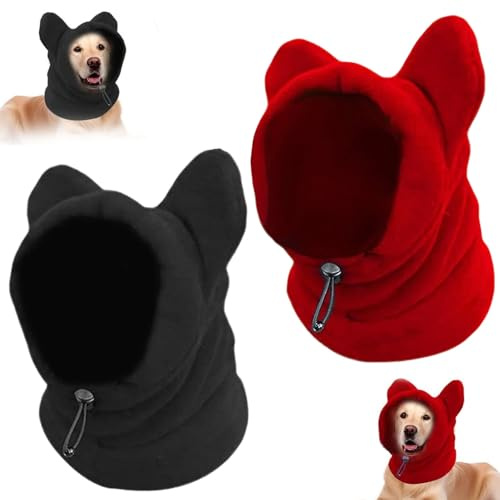 2 Stück Hundemütze, Hunde-Wintermütze, Hundewarme Kopfbedeckungen, Silvester Hunde Mütze, Winter Haustier Schal, Hun-de Geschenke (Schwarz und Rot M)