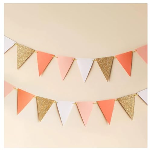 Pinkgold 20m Wetterfeste Wimpelkette Outdoor Wetterfest | Pinkgold Wimpelgirlande mit 48 Wimpeln. Für Hochzeit, Babyparty, Garten & Kinderzimmer. Wiederverwendbar & pflegeleicht.