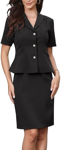 Allegra K 2-delad kostym och kjol för kvinnor med kortärmad kavaj och pennkjol för formella och avslappnade kontor