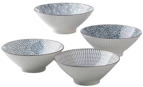 Peosaard Ramen skålset, 4 st japanska ramen-skålar 20 cm mångsidig stor keramisk nudelskål för flingor, soppa, nudlar, nudel