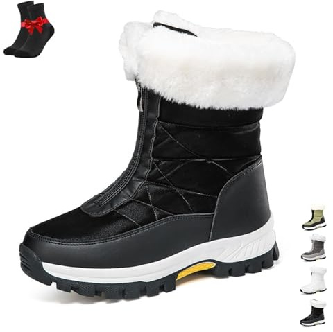 SYT-MD Women’s Non-Slip Warm Zipper Snow Boots, Lightweight Mid-Calf Winter Boots, Faux Fur Lined Winter Shoes for Outdoor(Black,4.5 UK)
