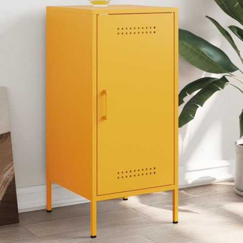 Tonture Senfgelbes Sideboard, 36x39x79 cm, kaltgewalzter Stahl, Industrie-Stil, mit Tür, verstellbaren Füßen, für Wohnzimmer, Flur, Küche, vielseitiger Stauraum