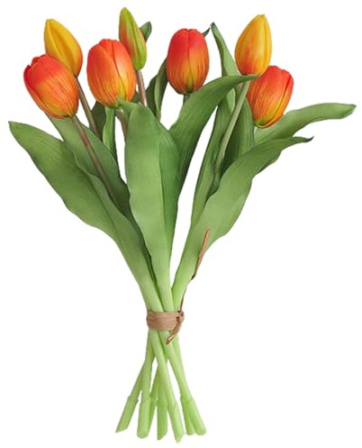 7 Stück Künstliche Tulpen, Tulpen Künstlich Wie Echt Emulsion (Orange)