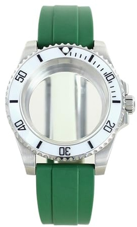 1st vattentät 40 mm klockfodral 316L rostfritt stål for NH35 NH36/38/34 rörelse 28,5 urtavla gummirem(Green strap 6)