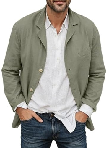 HUIANGLIYG Giacca Sportiva da Uomo in Lino in Forma di Lino, Giacca Sportiva Casual A Tacca con Baver, Giacca Estiva Leggera e Traspirante, Camicia Esterna A Taglio Largo con Tasche per L'Uso Quotid