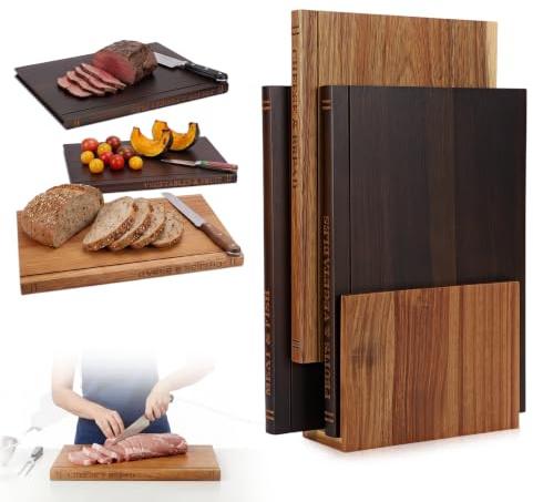 Gugxiom Book Cutting Board Set, Solid Wood Book-Shaped Boards, Labeled Meat & Fish, Cheese & Bread, Fruits & Vegetables, Chopping Board Gift Set for Home Cooks & Kitchen Decor