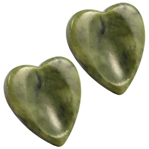 mookaitedecor 2 Stück Poliert Daumenstein Handschmeichler Massagestein | Grüne Jade Daumenstein Herzform Heilsteine Kristall, Taschenstein Sorgenstein für Heilung Stressabbau Meditation