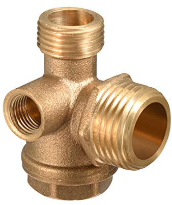 sourcing map Air Compressor Check Valve, 1/2 G x 3/8 G x 1/8 G M/F Thread, 3 Way Pneumatic Accessory, Brass