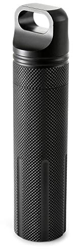 SuperglockT Wasserdicht Pillendose Schlüsselanhänger Aluminium Pillenbox Kapsel Pillen Cash Dose Tablettendose mit Befestigungs-Öse für Camping,Wandern,Outdoor und Survival 13 * 3cm (Schwarz)