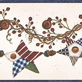 CONCORD WALLCOVERINGS ™ Wallpaper Border Quilted Stars, Buttons, and Berries 5 X 15' Fam65011b