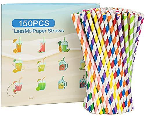 LessMo 150 PCS Papiertrinkhalme Biologisch Abbaubare Recycelbare Trinkhalme Plastikfrei Umweltfreundlich, 10 Stile - Ideal für Cocktails Kalte Getränke und Säfte | Geeignet für Partys Hochzeiten