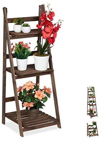 Relaxdays étagère escalier fleurs, 3 niveaux, escalier fleurs bois , pliable, échelle plantes, HlP:108x41x40cm brun