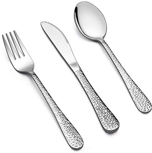 Hammered Kids Utensils Silverware Set, LIANYU 9-Piece Stainless Steel Toddler Child Flatware Cutlery, Cute Baby Feeding Tableware for Boys and Girls, Dishwasher Safe