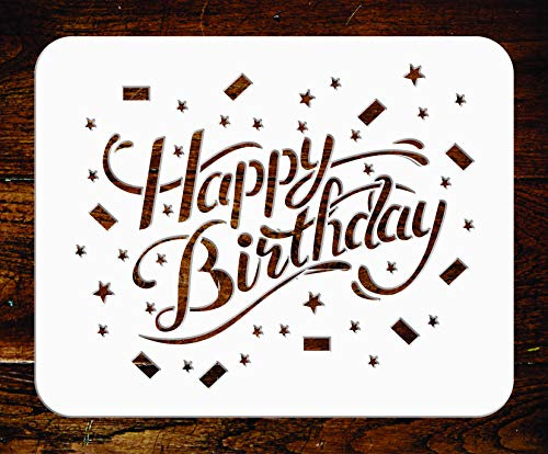Happy Birthday Schablone – 20,5 x 16,5 cm – Wiederverwendbare Zitat Schild Wörter Wand Schablone – Verwendung für Papierprojekte, Scrapbook, Tagebuch, Wände, Böden, Stoff, Möbel, Glas, Holz usw.