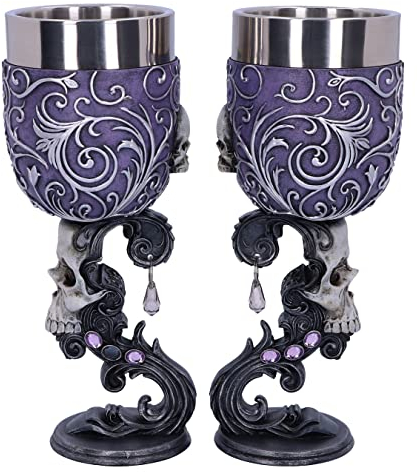 Nemesis Now B5168R0 Deaths Desire Twin Skull Heart Set of Two Goblets, Purple, 18.5cm