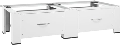 vidaXL Socle Double pour Lave-linge et Sèche-linge avec Tiroirs Support de Machine à Laver Base de Machine à Sécher Support de Sèche-linge Blanc