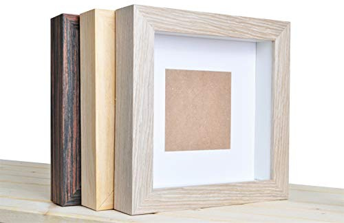 Demiriola' tiefer 3D BILDERRAHMEN | 25 x 25 x 4,8cm | Holz/Glas | 3 Varianten wählbar | Objektbilderrahmen zum Befüllen | Garantie | für Objekte | Schwarz - Natur - Grau (Grau - Beige)