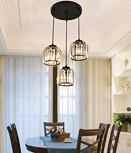 Kristall Pendelleuchte Rund Schwarz Metall Lampe, Modern/Retro Hängeleuchte Küchen insel Wohnzimmer Arbeitszimmer Schlafzimmer Esszimmer Esstischlampe Elegante Kristallleuchter Deckenbeleuchtung (B)
