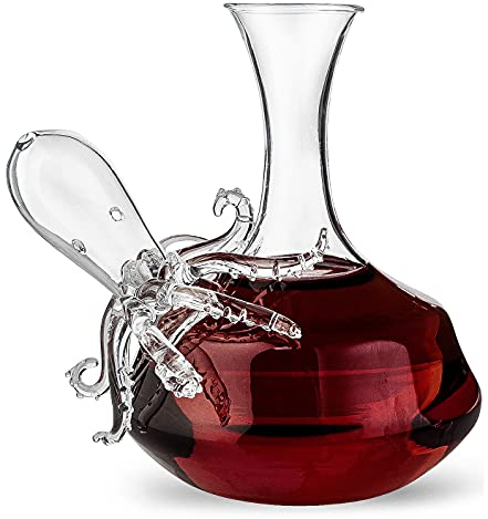 Carafe à décanter en verre en forme de tentacule de pieuvre fabriquée à la main, décoration pour vin ou whisky, finition bronze antique et carafe en verre, 1000 ml, détails extraordinaires, Kraken