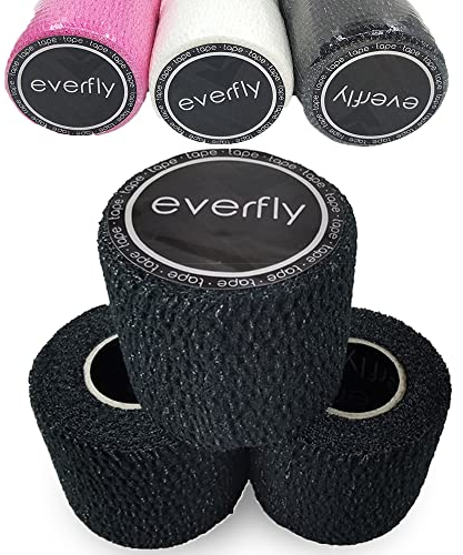 EVERFLY Tape Crossfit - 3 Rollen 5cm x 4,5m - Sportbandage - Hook Grip Daumen und Finger - Selbstklebender Verband - Flexibles Schutzband - Klebeband für Gewichte (3, Schwarz)