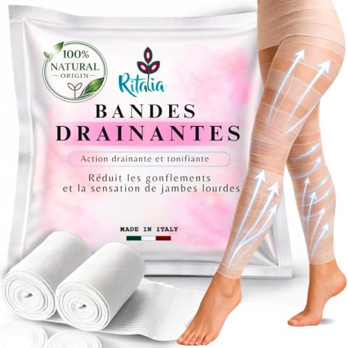 Ritalia | Bandage, 1 Pack, 2 extra långa dräneringsbandage | Veganska ingredienser, utan parabener, för ben, rumpa, mage, höfter | Fastare och slätare hud