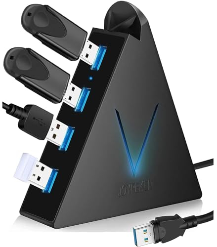 JoyReken 4-Port USB 3.0 Hub, FlyingVHUB Vertical Data USB Hub with 2 ft Extended Cable, for Mac, PC, Xbox One, PS4, PS5, iMac, Surface Pro, XPS, Laptop, Desktop, Flash Drive, Mobile HDD