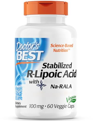 Doctor's Best, Stabilized R-Lipoic-Acid (Ácido R-Lipoico Estabilizado), 100mg, 60 Cápsulas veganas, Sodio, Probado en Laboratorio, Sin Soja, Sin Gluten, No GMO