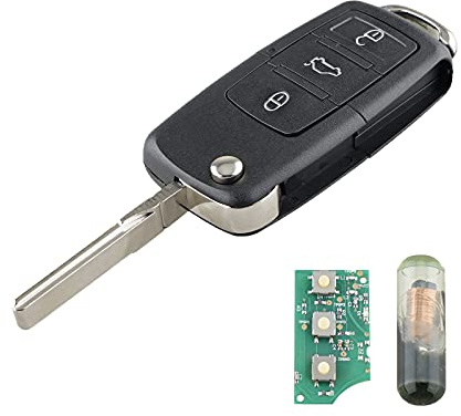Heart Horse 3 Tasten V W Golf Klapp Auto Funkschlüssel mit 434Mhz ID48 Chip | für V W Jet Ta Passat Sko Da Seat Leon Polo Ersatz Auto Fernbedienung Schlüssel Gehäuse mit Batterie Klinge OEM:1K0959753G
