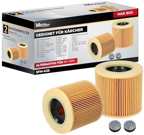 McFilter - 2 Filter geeignet für Kärcher Staubsauger WD1 WD2 WD3 3.200 3.500 P Premium Extension Kit MV2 MV3 A2054 A2101 A2254 A2604 SE 4001 SE 4002, ersetzt KFI 3310 6.414-552.0 547.0-772.0