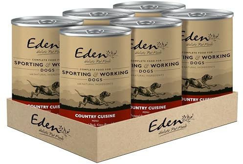 Eden Working & Sporting Dog Wet Food 6x400g. Naturally Complete Premium Wet Dog Food for Adult & Senior Working Dogs. Added Superfoods and prebiotics for digestive health. (Country Cuisine)