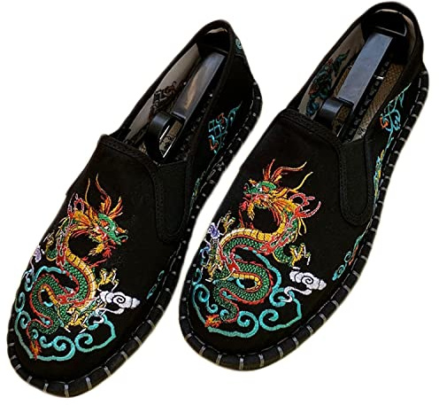 YUANSOME Tai Chi Schuhe Bestickte Schuhe Alte Peking Schuhe Kung Fu Gummisohle Martial Art Schuhe Kampfkunst Sportschuhe Unisex mit Handgelenkstütze (43,Schwarz - Grüner Drache)