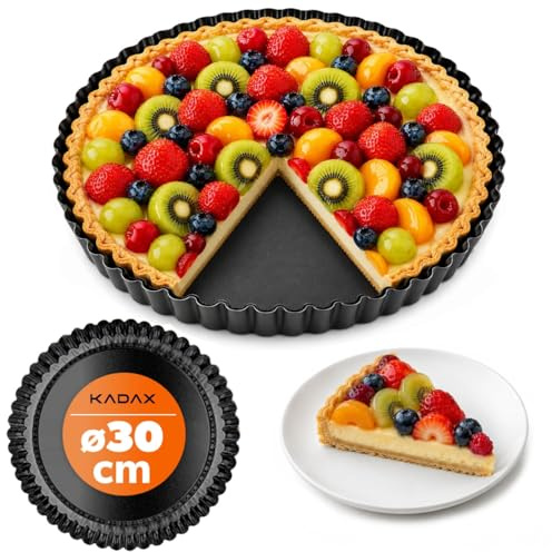 KADAX Tarteform ∅ 30cm, Tartelette Förmchen aus verzinkten und Antihaftschicht Blech, Quicheform in 3 Größen, Obstkuchenform, runde Obsttortenform (Schwarz)