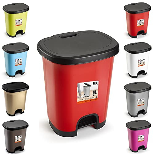 plastific Foot Pedal Bin Dustbin Rubbish Paper Waste Kitchen Office Plastic Bins Slim Pedal Bin Pedal Bins for Kitchen (Pedal Bin Red with Black Lid (D2), 18L)