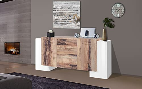 möbelando Sideboard Beistellschrank Anrichte Standschrank Kommode Schrank Pinerolo II Weiß Hochglanz/Ahorn