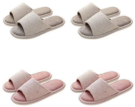 Teceyfeet Lot de 4 paires de pantoufles antidérapantes, 2 marron UE 41 43 et 2 rouges EU 36 39, 38/44 EU