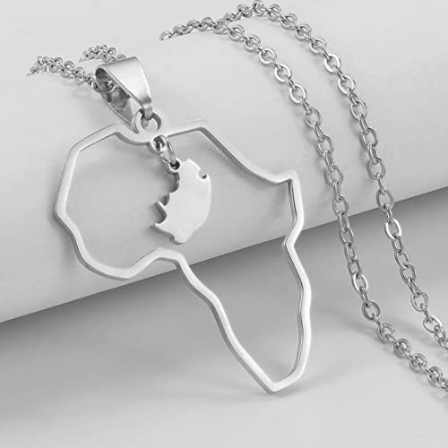 Stylish-Art Halskette Mit Anhänger Mit Südafrika-Karte,Attraktive Halskette Mit Anhänger Mit Afrika-Karte Für Unisex,Patriotischer Artikel,Ethnischer Jubiläums-Charm-Schmuck,Silber,45 cm Lange Kette