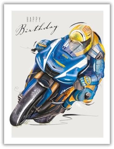 Noel Tatt Allgemeine Geburtstagskarte für Männer – Sportliches Motorrad mit geprägten Details – umweltfreundlich & recycelbar