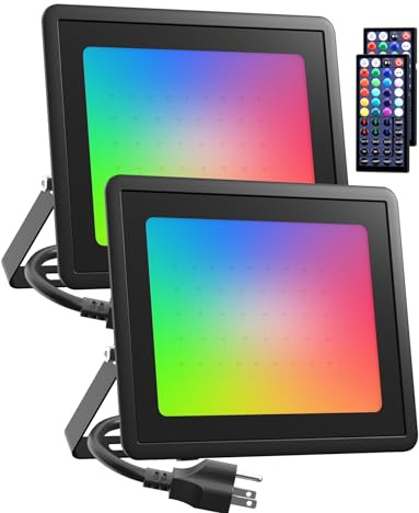 Meloght LED Flood Light Outdoor 800W Equiv, 100W RGB Color Changing Floodlights with Remote, Uplighting Indoor IP66 Landscape Floor Lighting Strobe Stage Spot Lights, Uplights for Halloween Events