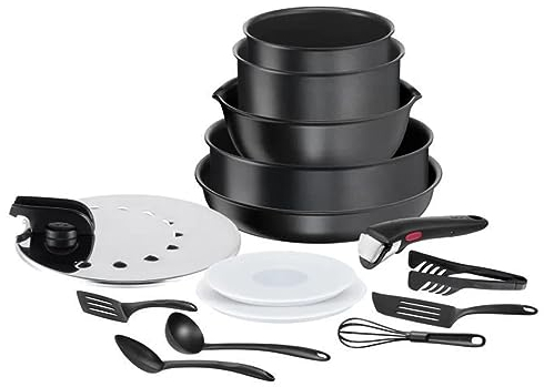 TEFAL INGENIO Batterie de cuisine 15 pcs, Induction, Revetement antiadhésif, Cuisson saine, Fabriqué en France, Daily Chef L76