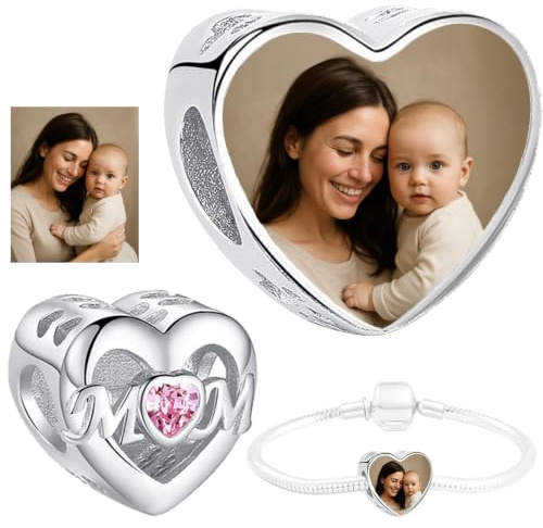 Silber 925 personalisiert Schmuck Foto CHARM kompatibel mit Pandora Armband und Kette Personalisiertes Geschenk fügen Sie Ihr Bild hinzu/Bild Liebe Herz Geburtstag Weihnachten