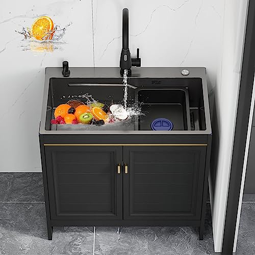 Waschbecken mit Unterschrank,Spülenschrank mit Spüle und Armatur,Edelstahl Spülbecken Waschen Spültisch,Outdoor Spülschrank Küchenunterschrank,Wirtschaftliche Senke mit Schrank,Küchenspüle Schrank ( C
