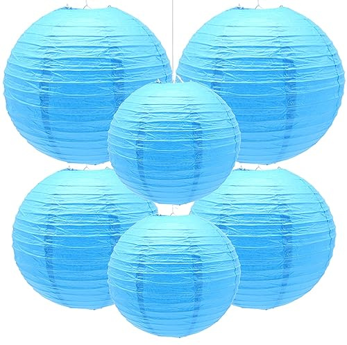 Yosawo 6 Pcs Paper Lanterns Hanging Round Decorative(8”10”12”/Sky Blue)