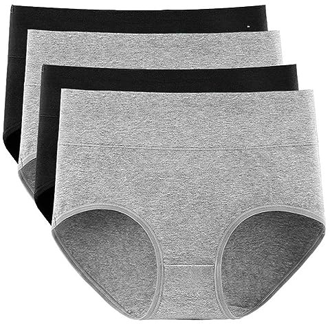FRESQA 4 pièces/lot Culottes en Coton sous-vêtements pour Femmes Grande Taille Slips de Couleur Unie Filles Taille Haute Culottes sans Couture Lingerie Sexy pour Femme