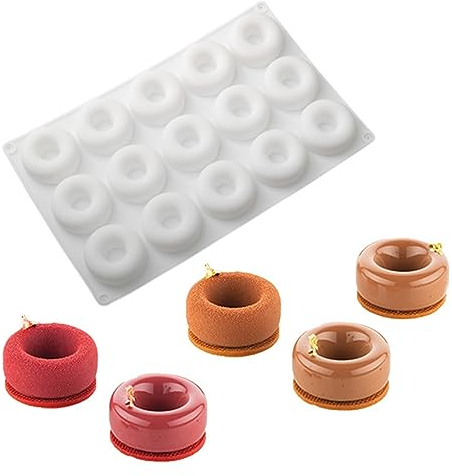 DUBENS Mini Doughnut Silicone Molds, 15 Slots, Non-Stick, Food Grade Silicone, Random Color, Irregular Shape, Ideal for Baking Lovers