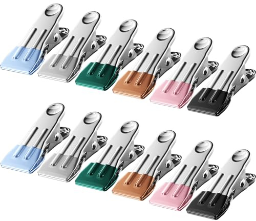 12 Pack Stainless Steel Metal Clothes Pins, Windproof Colored Clothespins, Heavy Duty Clothing Clips, Outdoor Clothes Pegs for Laundry Hanging Clothesline Chip Bag Food Towel Socks (12)