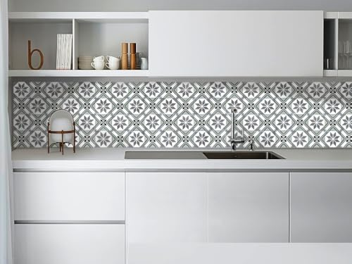Caméléo Crédence cuisine adhésive vinyle, Carrelage Carreaux de ciment Cadiz vert, 200 x 40 cm - Convient aussi comme adhésif décoratif pour meuble - résistant et imperméable