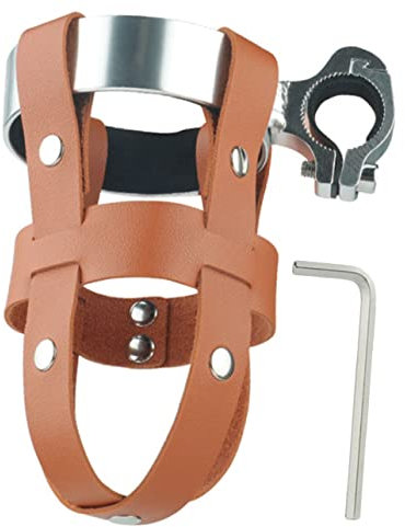 BESPORTBLE Bike Water Bottle Cage Holder Vintage Leather Bicycle Handlebar Cup Holder Adjustable Coffee Cup Water Bottle Holder