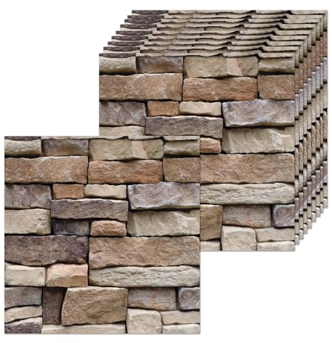 YapitHome 10 Pezzi Pannelli Muro,30x30cm Carta da Parati Autoadesiva,3D Pannelli Autoadesivi da Parete per Soggiorno,Bagno,Cucina,Ufficio,TV Sfondo