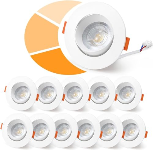 wowatt 12er LED Einbaustrahler 230V Dimmbar, 5W LED Spot 68mm Weiß Einbauleuchten 3 Stufe Dimmbar Warmweiß 3000K 480LM Deckenspots Schwenkbar Einbauspots Flach für Küche Wohnzimmer
